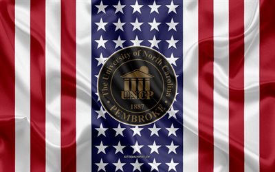 University of North Carolina at Pembroke Emblem, American Flag, University of North Carolina at Pembroke logo, Pembroke, North Carolina, USA, University of North Carolina at Pembroke, UNC Pembroke Braves
