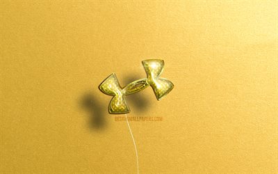 Under Armour 3D logo, yellow realistic balloons, 4k, sports brands, Under Armour logo, yellow stone backgrounds, Under Armour