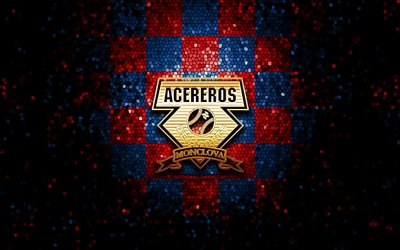 Acereros de Monclova, glitterlogotyp, LMB, bl&#229;r&#246;d rutig bakgrund, mexikansk basebollag, Acereros de Monclova-logotyp, mexikansk baseballliga, mosaikkonst, baseboll, Mexiko