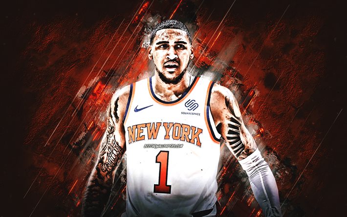 Obi Toppin, New York Knicks, NBA, giocatore di basket americano, basket, sfondo di pietra arancione, Obadiah Richard Toppin