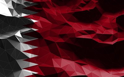 4k, bandiera del Qatar, arte low poly, paesi asiatici, simboli nazionali, bandiere 3D, Qatar, Asia, Qatar bandiera 3D