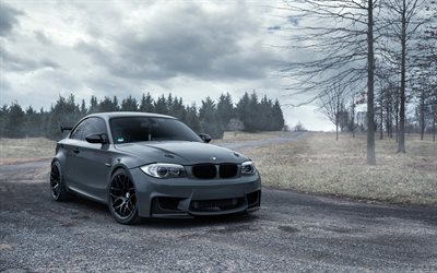 BMW 1 series, 2017, tuning BMW, sports coupe, gray matte m1, German cars, BMW