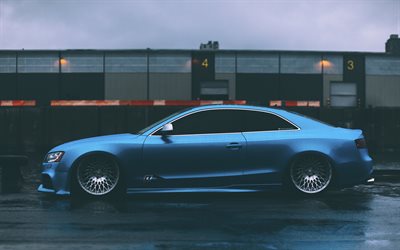 Audi A5, tuning, stance, blue a5, rain, german cars, Audi