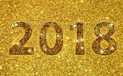 4k, Vuonna 2018, golden numeroa, luova, kultainen tausta, 2018, Uusi Vuosi 2018