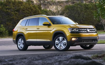 Volkswagen Atlas, los coches alemanes, 2018 autos, SUVs, amarillo Atlas, Volkswagen