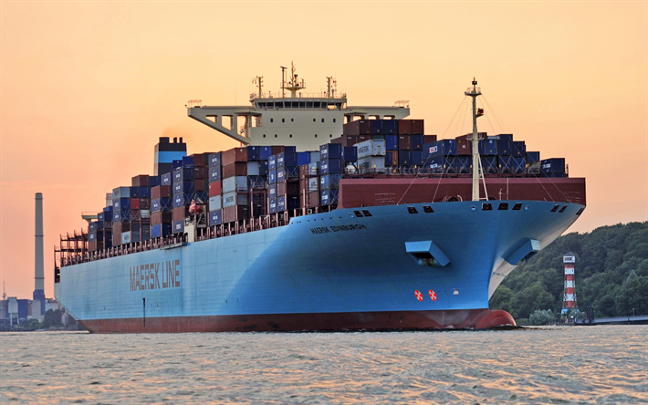 Maerskエディンバラ, コンテナ船, 海上貨物, 大型船舶, 容器, Maersk, 配信概念, Maersk線, 交通の概念