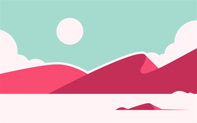 vuoret, aurinko, desert, 4k, abstrakti maisema