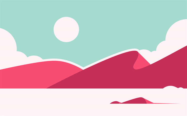 berg, solen, &#246;knen, 4k, abstrakt landskap
