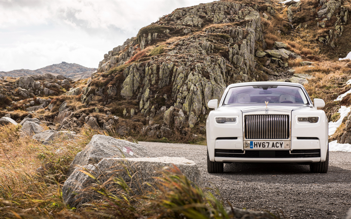 Rolls-Royce Phantom, 2017, 4k, vista de frente, coches de lujo, Brit&#225;nico de autom&#243;viles, oro blanco, el Fantasma VII, Rolls-Royce