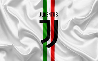 FC Juventus de turin, en Italie, le football, le nouvel embl&#232;me de la Juventus de Turin en Serie A, en soie blanche, drapeau italien