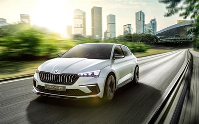 Skoda Vision RS, 2018, exterior, front view, new white Vision RS, Skoda