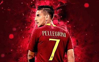 Lorenzo Pellegrini, back view, italian footballers, Roma FC, soccer, Serie A, Pellegrini, abstract art, neon lights, AS Roma, creative