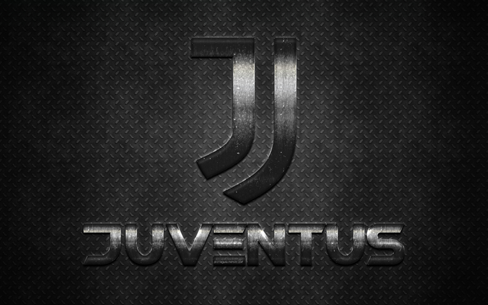 Juventus FC, arte creativa, il nuovo logo, texture metallica, metallizzato iscrizione, emblema, il calcio italiano di club, Torino, Italia