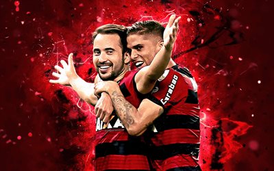 Everton Ribeiro, Gustavo Cuellar, abstract art, brazilian footballers, Flamengo FC, soccer, Cuellar, Brazilian Serie A, football, neon lights, Brazil