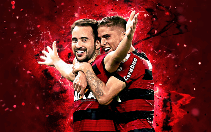 Everton Ribeiro, Gustavo Cuellar, de l&#39;art abstrait, du br&#233;sil, les footballeurs, Flamengo FC, football, Cuellar, du br&#233;sil Serie A, le football, les n&#233;ons, Br&#233;sil