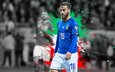 Daniele De Rossi, 4k, Italy national football team, art, midfielder, splashes of paint, grunge art, Italian footballer, creative art, Italy, football, flag of Italy