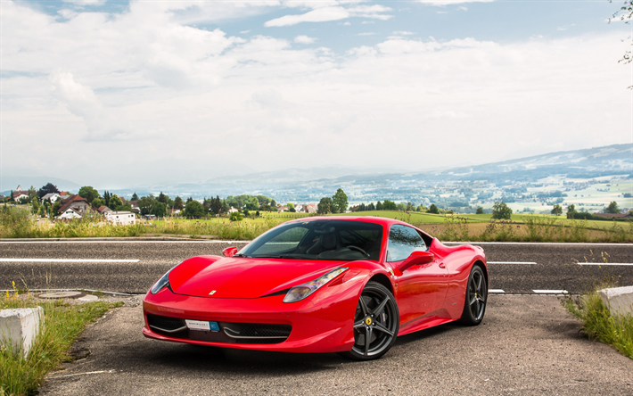 Ferrari 458 Italia, voiture de sport rouge, &#224; l&#39;ext&#233;rieur, supercar, des voitures de sport italiennes, Ferrari