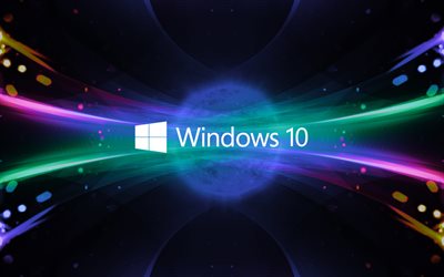 Windows 10, abstract art, logo, creative, Microsoft, abstract waves