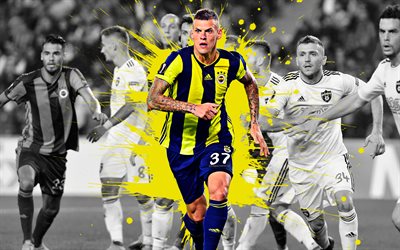 Martin Skrtel, 4k, art, Fenerbahce, Slovak football player, defender, yellow splashes of paint, grunge art, Super League, Turkey, football