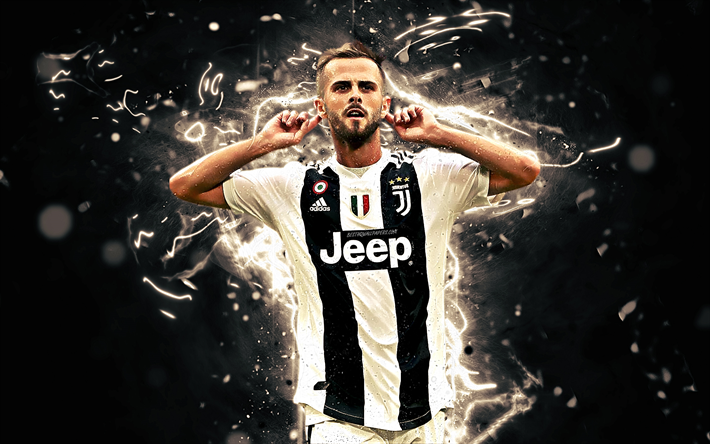 Pjanic, joy, Juventus FC, soccer, Serie A, goal, bosnian footballers, Miralem Pjanic, neon lights, football, Bianconeri