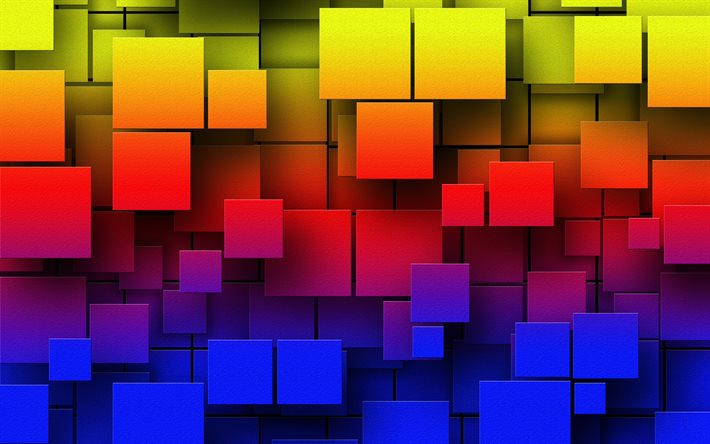 colorful cubes, creative, 3D cubes texture, rainbow backgrounds, colorful backgrounds, square textures, abstract backgrounds
