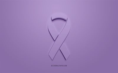 All Cancer ribbon, creative 3D logo, purple 3d ribbon, All Cancer Awareness ribbon, All Cancer, purple background, Cancer ribbons, Awareness ribbons