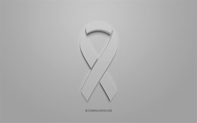 Brain Cancer ribbon, creative 3D logo, gray 3d ribbon, BrainCancer Awareness ribbon, Brain Cancer, gray background, Cancer ribbons, Awareness ribbons