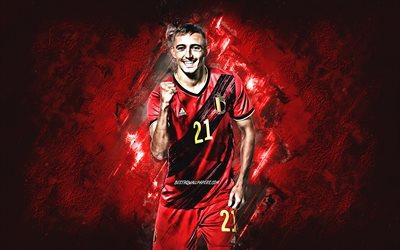 Timothy Castagne, Belgium national football team, portrait, red stone background, Belgium, football