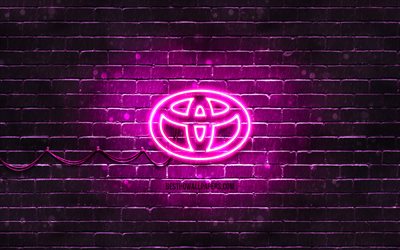 Toyota purple logo, 4k, purple brickwall, Toyota logo, cars brands, Toyota neon logo, Toyota