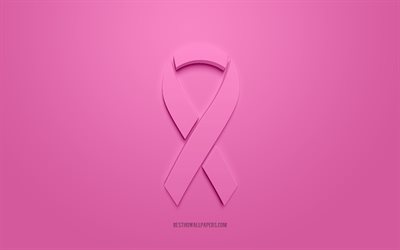 Breast Cancer ribbon, creative 3D logo, pink 3d ribbon, Breast Cancer Awareness ribbon, Breast Cancer, pink background, Cancer ribbons, Awareness ribbons