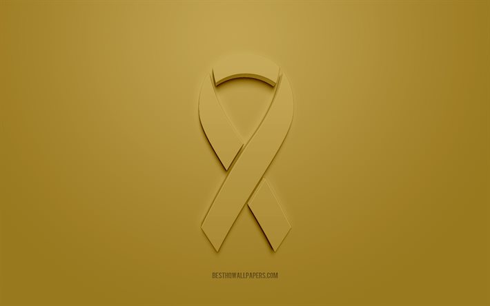 Childhood Cancer band, kreativa 3D-logotyp, guld 3d band, Childhood Cancer Awareness band, Childhood Cancer, guld bakgrund, Cancer band, Awareness band