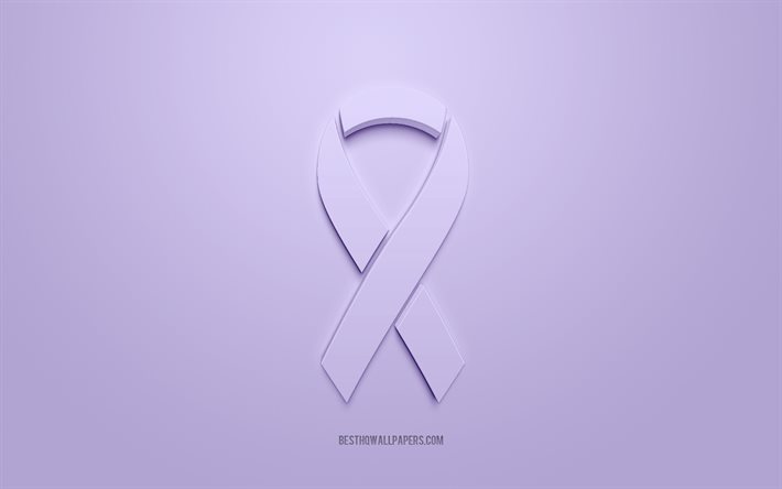 Nastro del cancro esofageo, logo 3D creativo, nastro viola 3d, nastro di consapevolezza del cancro esofageo, cancro esofageo, sfondo viola, nastri del cancro, nastri di consapevolezza
