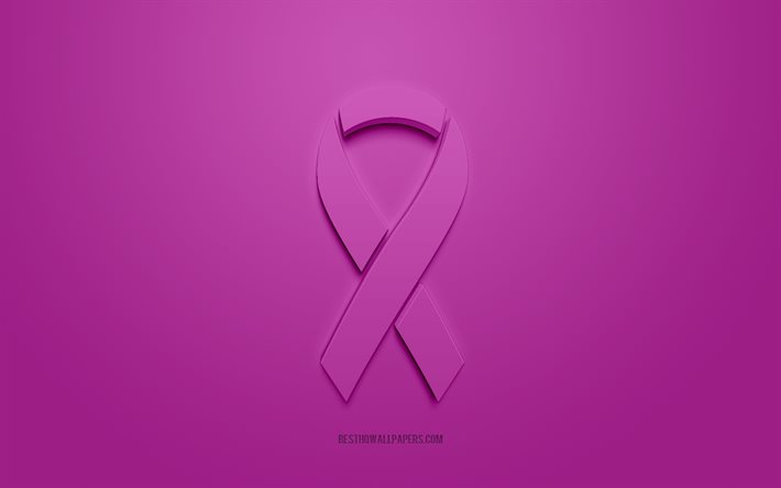名誉介護者がんリボン, クリエイティブな3Dロゴ, 紫の3Dリボン, 介護者のがん啓発リボンを称える, 介護者のがんを称える, 紫色の背景, がんリボン, アウェアネスリボン