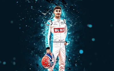 George Russell, 2020, 4k, Williams Racing, British racing drivers, Formula 1, George William Russell, blue neon lights, F1 2020