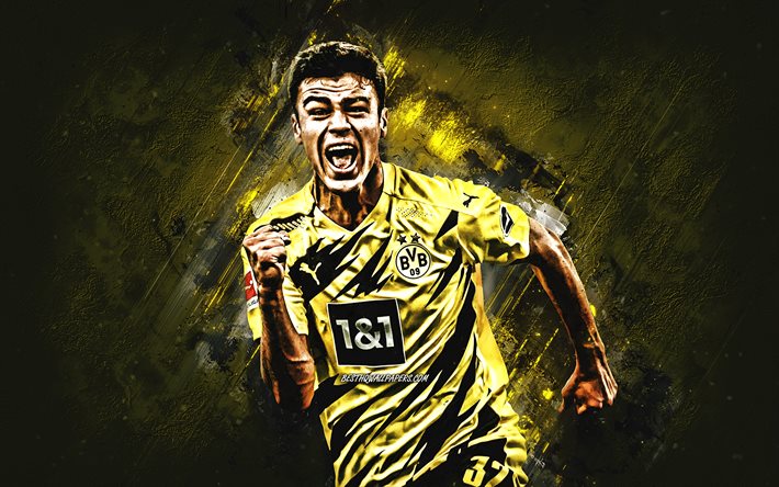 Giovanni Reyna, Borussia Dortmund, jogador de futebol americano, meio-campista atacante, fundo de pedra amarela, futebol, Bundesliga