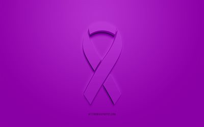 Nastro del cancro di leiomiosarcoma, logo 3D creativo, nastro 3d viola, nastro di consapevolezza del cancro di leiomiosarcoma, cancro di leiomiosarcoma, sfondo viola, nastri del cancro, nastri di consapevolezza