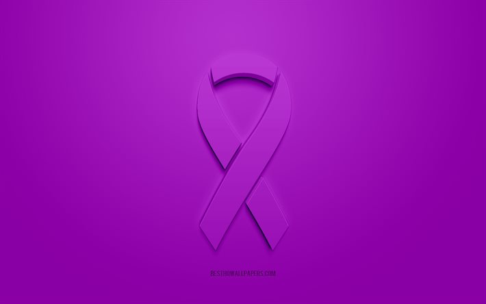 شريط السرطان, شعار 3D الإبداعية, الشريط الأرجواني 3d, شريط التوعية بسرطان العضلة الملساء, سرطان العضلات الملساء, خلفية الأرجواني, شرائط السرطان, شرائط توعية