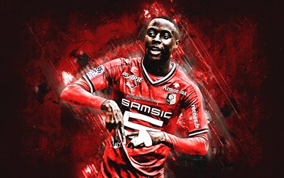 James Lea Siliki, Stade Rennais FC, french footballer, midfielder, red stone background, football, Stade Rennais