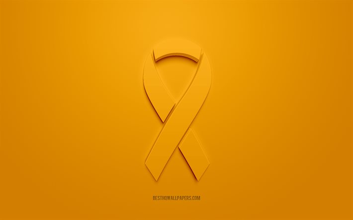 Leukemia Cancer ribbon, creative 3D logo, orange 3d ribbon, Leukemia Cancer Awareness ribbon, Leukemia Cancer, orange background, Cancer ribbons, Awareness ribbons