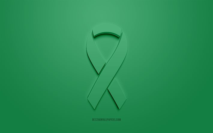 شريط سرطان الكبد, شعار 3D الإبداعية, 3D الشريط الأخضر, شريط التوعية بسرطان الكبد, سرطان الكبد, خلفية خضراء, شرائط السرطان, شرائط توعية