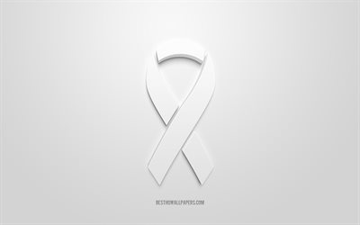 Akciğer Kanseri şeridi, yaratıcı 3D logo, beyaz 3d şerit, Akciğer Kanseri Bilin&#231;lendirme şeridi, Akciğer Kanseri, beyaz arka plan, Kanser şeritleri, Farkındalık şeritleri
