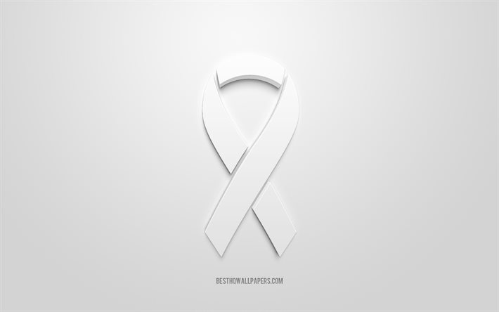 Lung Cancer ribbon, creative 3D logo, white 3d ribbon, Lung Cancer Awareness ribbon, Lung Cancer, white background, Cancer ribbons, Awareness ribbons