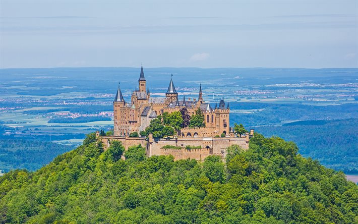 Burg Hohenzollern, Saray, Hohenzollern Kalesi, yaz, Almanya kaleleri, Bisingen, Zollernalbkreis, Hohenzollern Evi, Almanya