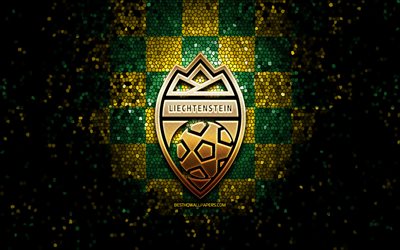 &#201;quipe lituanienne de football, logo de paillettes, UEFA, Europe, fond &#224; carreaux jaune vert, art de mosa&#239;que, football, &#233;quipe nationale de football de Lituanie, logo de LFF, Lituanie