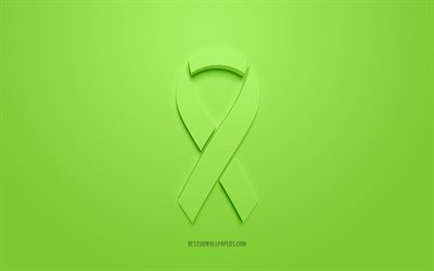Lymphoma Cancer ribbon, creative 3D logo, green 3d ribbon, Lymphoma Cancer Awareness ribbon, Lymphoma Cancer, green background, Cancer ribbons, Awareness ribbons