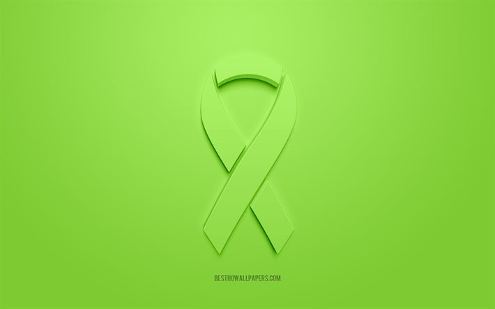 سرطان الغدد الليمفاوية الشريط, شعار 3D الإبداعية, 3D الشريط الأخضر, سرطان الغدد الليمفاوية الشريط التوعية, سرطان الغدد الليمفاوية, خلفية خضراء, شرائط السرطان, شرائط توعية