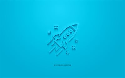 Start Up 3d icon, blue background, 3d symbols, Start Up, creative 3d art, 3d icons, Start Up sign, Business 3d icons, rocket 3d icon