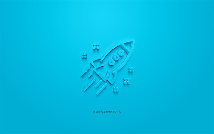 Start Up 3d icon, blue background, 3d symbols, Start Up, creative 3d art, 3d icons, Start Up sign, Business 3d icons, rocket 3d icon