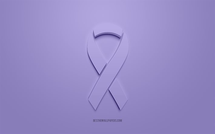 Ruban de cancer de l’estomac, ruban 3d violet, ruban de sensibilisation au cancer de l’estomac, cancer de l’estomac, fond violet, rubans de cancer, rubans de sensibilisation