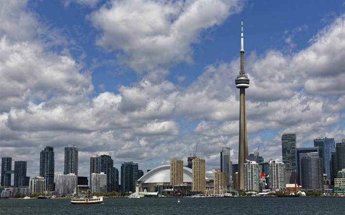 CN Tower, Toronto, TV Tower, Rogers Center, Toronto cityscape, skyscrapers, Canada